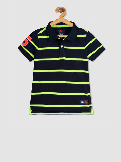 

Cherry Crumble Boys Navy Blue Striped Polo Collar T-shirt