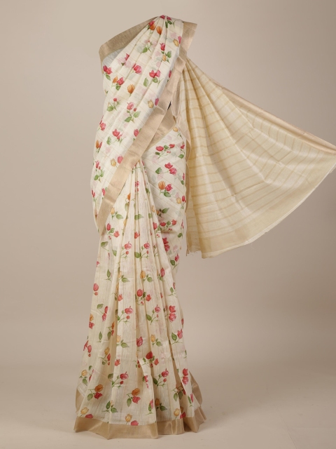 

Pothys Cream-Coloured Printed Jute Silk Saree