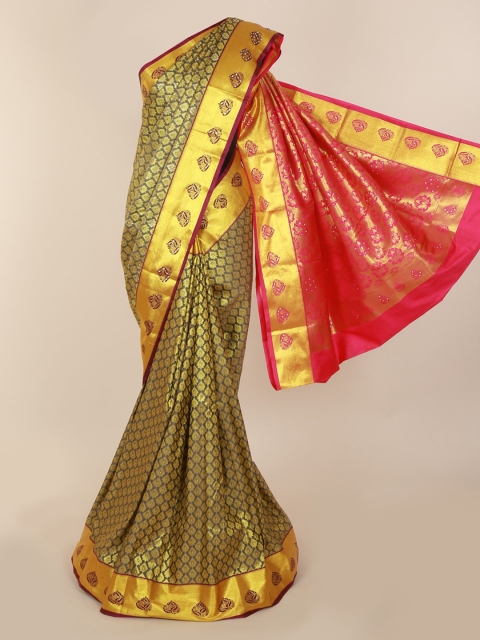 

Pothys Grey & Gold-Toned Pure Silk Woven Design Kanjeevaram Saree