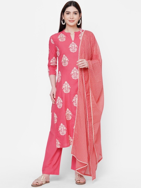 

FASHOR Women Pink Embroidered Kurta with Palazzos & Dupatta