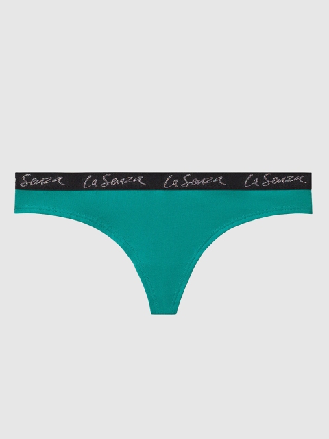

La Senza Women Turquoise Blue & Black Solid Remix Cotton Thongs 11136142-96L3