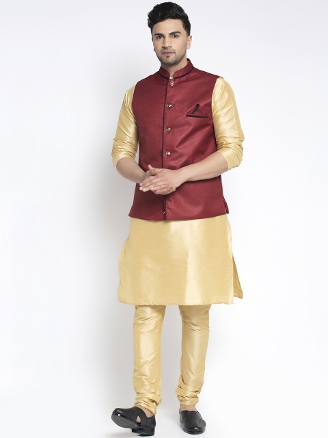 

Benstoke Men Gold-Toned Solid Kurta with Pyjamas