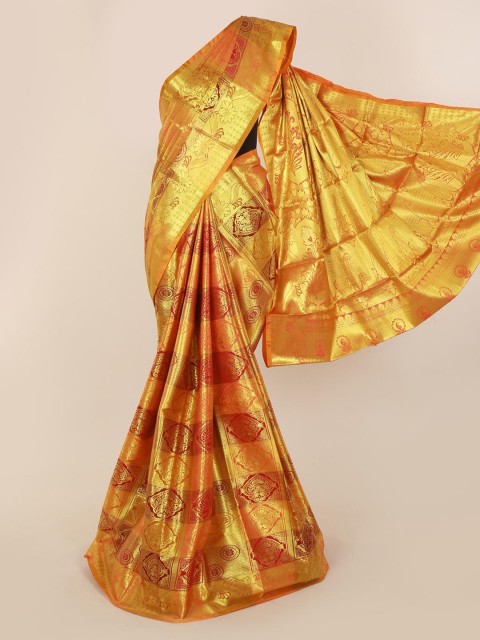 

Pothys Gold-Coloured Pure Silk Woven Design Kanjeevaram Saree