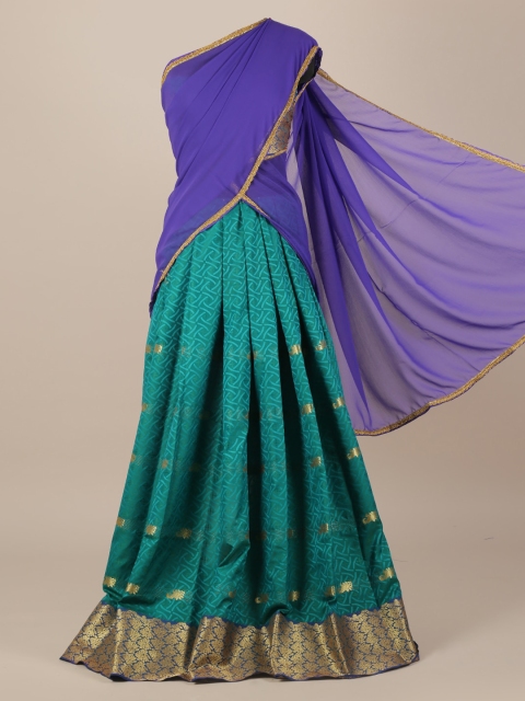 

Pothys Blue & Green Poly Chiffon Woven Design Half Saree