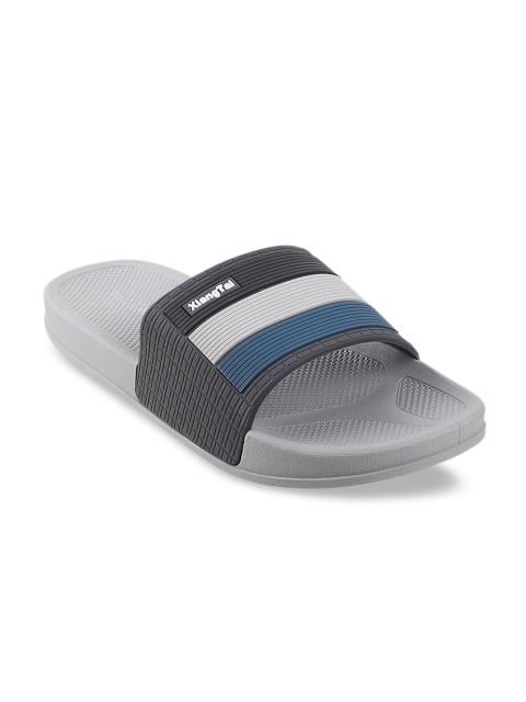 

WALKWAY Men Grey & Blue Striped Sliders