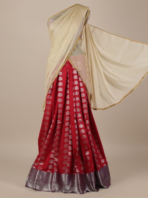 

Pothys Maroon & Beige Poly Chiffon Printed Traditional Half Saree