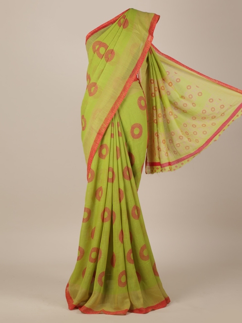 

Pothys Green Printed Linen Blend Saree