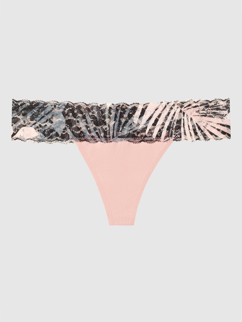 

La Senza Women Pink & Black Self Design Lace Thongs 11059972-3XGG