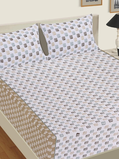 

Tistabene White & Brown Printed 144 TC Cotton Double King Bedsheet With 2 Pillow Covers