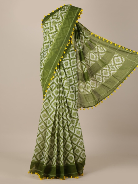 

Pothys Green Printed Linen Blend Saree