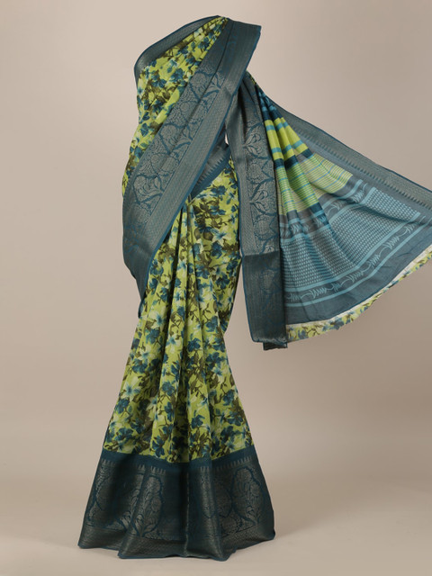 

Pothys Green Floral Print Jute Silk Saree