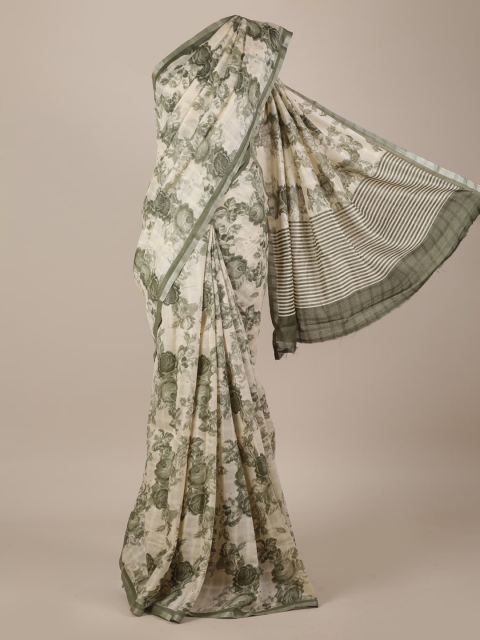 

Pothys Green & Cream-Coloured Jute Silk Printed Saree