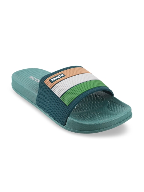 WALKWAY Men Green & White Striped Sliders