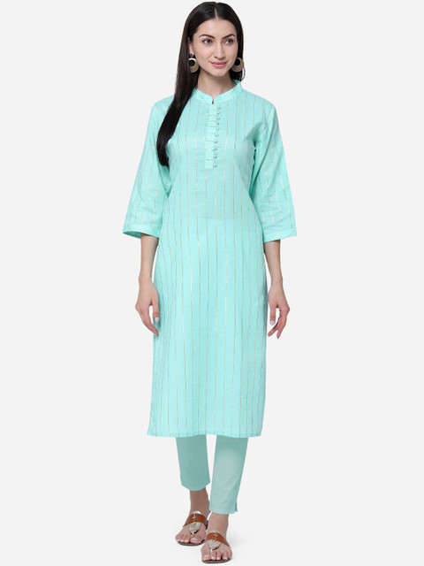 

Kvsfab Women Blue Striped Straight Kurta