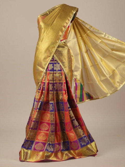 

Pothys Gold-Coloured & Multicoloured Tissue Woven Design Saree