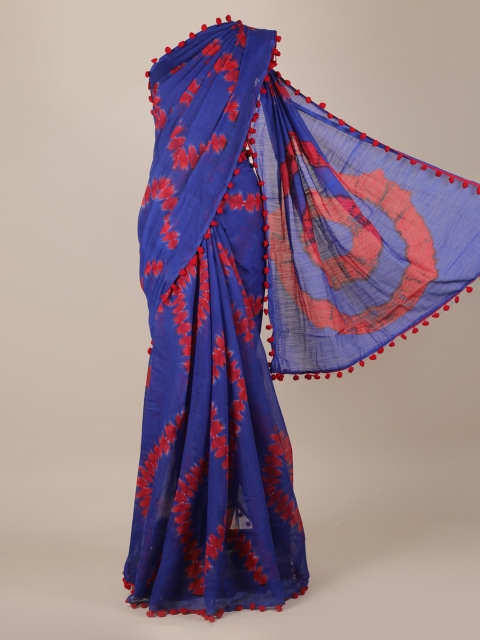 

Pothys Blue Printed Linen Blend Saree