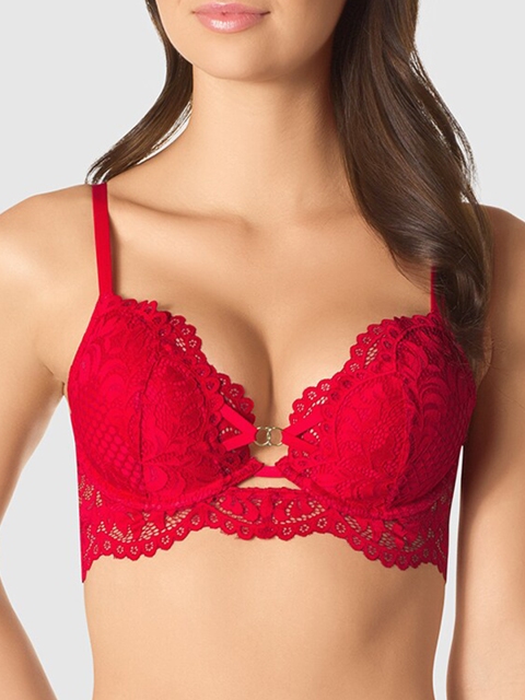 

La Senza Women Red Self-Design Lace Lightly Padded Underwired Plunge Bra 11146517-04SO