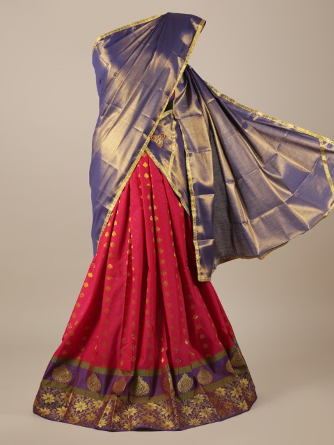 

Pothys Blue & Red Tissue Woven Design Half Saree