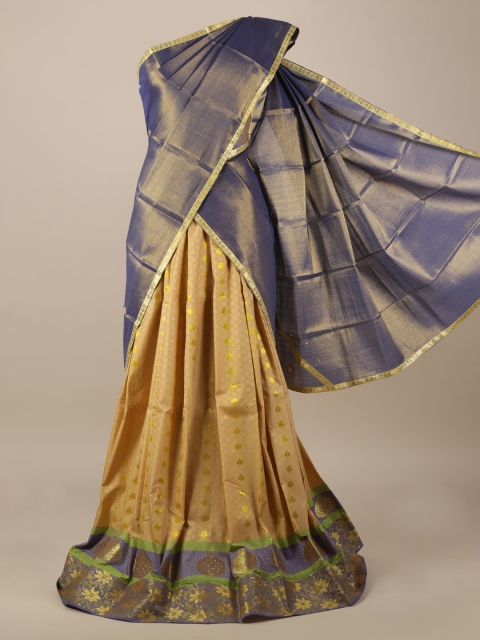 

Pothys Purple & Brown Tissue Printed Traditional Half Saree,