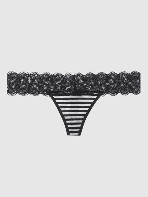 

La Senza Women Black & White Striped Remix Ultrasoft Lace Thongs-11118667-3Y5P