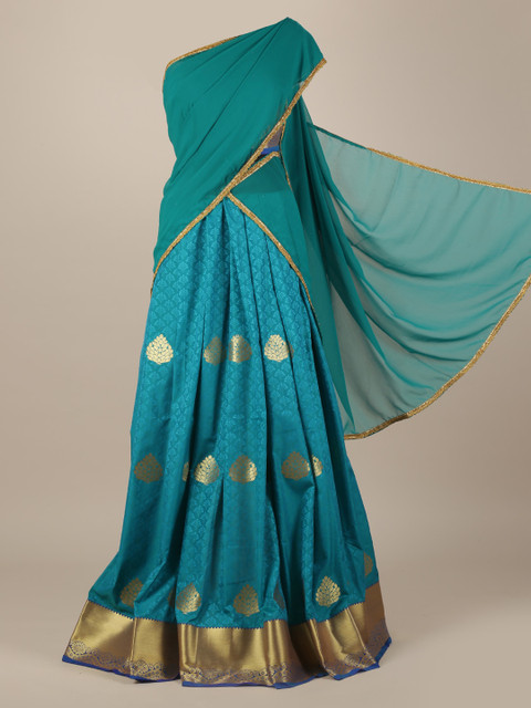 

Pothys Blue Woven Design Poly Chiffon Half Saree