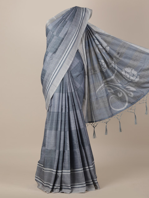 

Pothys Grey Checked Jute Silk Saree