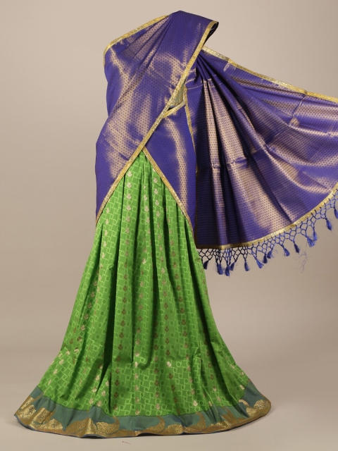 

Pothys Navy Blue & Green Tissue Woven Design Lehenga Saree