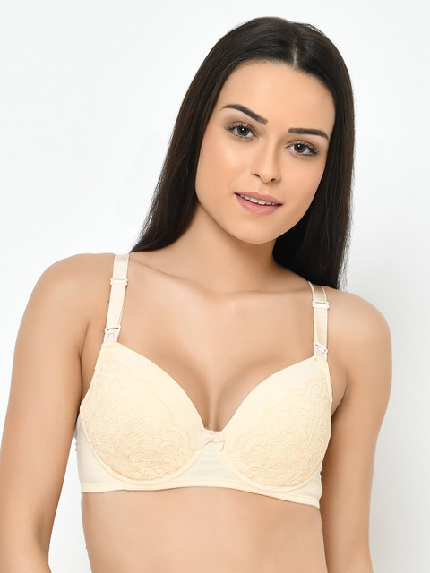 

Cosmo Lady Women Beige Floral Lace Wired Lightly Padded Unclip Maternity Bra LB8C07