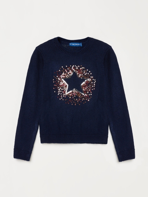 

Fame Forever by Lifestyle Girls Navy Blue & Maroon Embellished Pullover Sweater