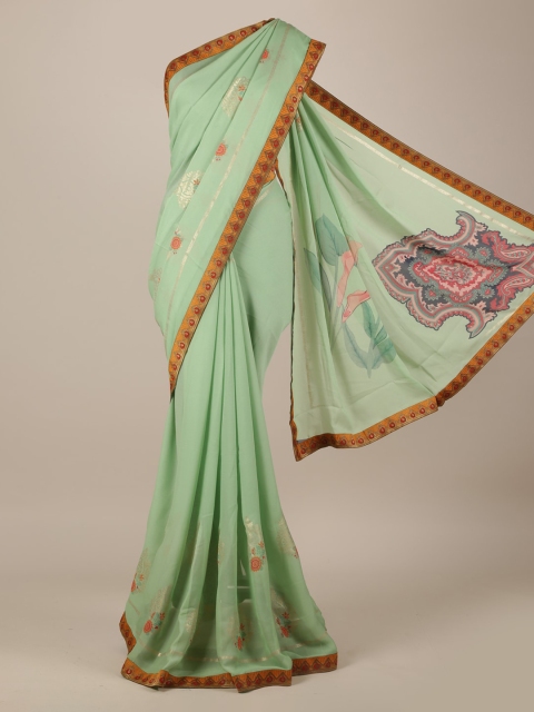 

Pothys Green Printed Poly Georgette Saree