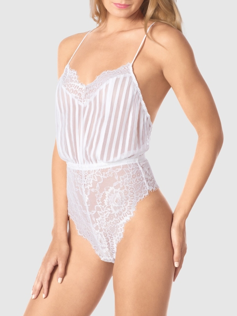 

La Senza Women White Self Design Lace Sleep Bodysuit