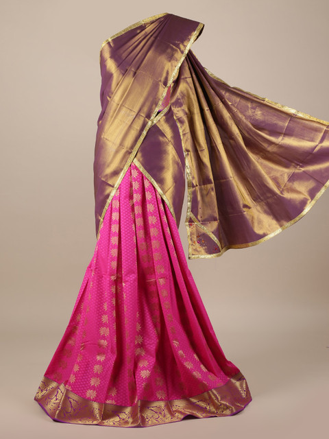 

Pothys Gold-Coloured & Pink Tissue Woven Design Saree