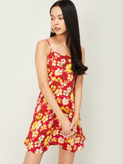 

Ginger by Lifestyle Women Red Printed Fit and Flare Dress