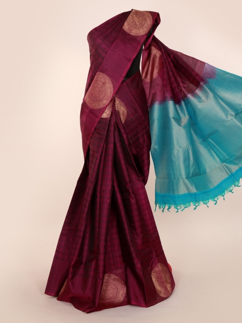 

Pothys Burgundy Solid Kanjeevaram Saree