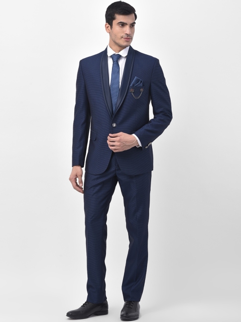 

LUXURAZI Men Blue Self Design Tailored-Fit Single-Breasted Two-Piece Suit