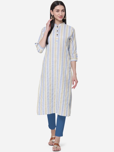 

Kvsfab Women Blue Striped A-Line Kurta
