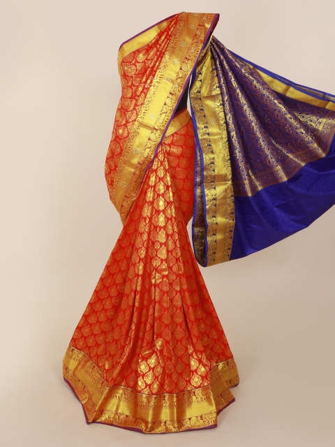

Pothys Red & Gold-Coloured Pure Silk Woven Design Kanjeevaram Saree