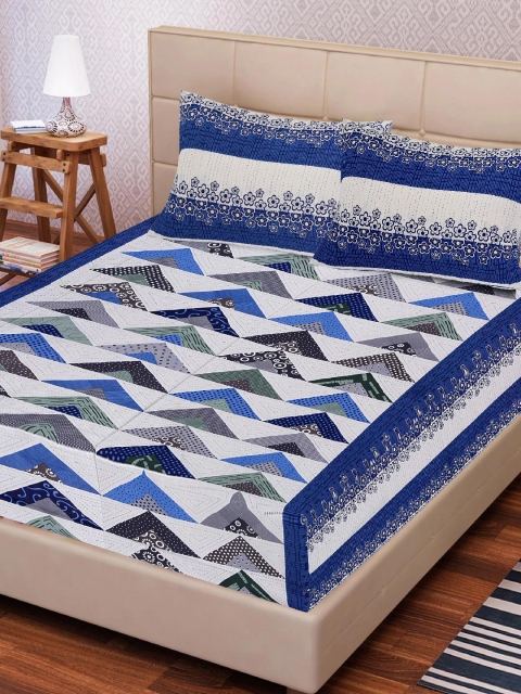 

Tistabene Blue & White Printed 144 TC 1 king Bedsheet With 2 Pillow Covers