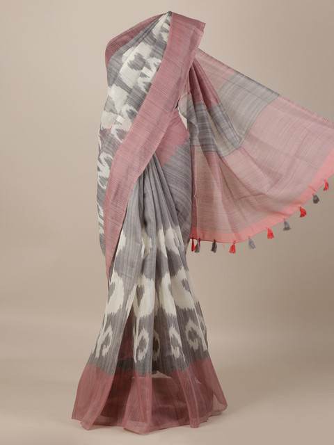 

Pothys Pink & Grey Jute Silk Printed Saree