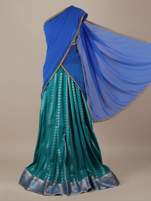 

Pothys Blue & Green Poly Chiffon Woven Design Lehenga Saree