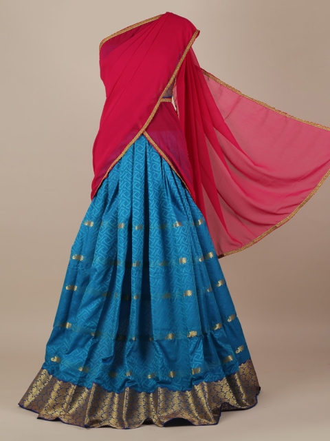 

Pothys Pink & Blue Poly Chiffon Printed Traditional Half Saree