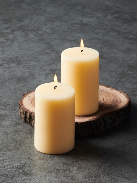 

Pure Home and Living Set Of 2 Beige Solid Vanilla Pillar candles