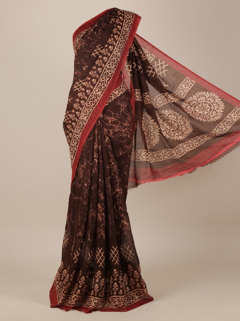 

Pothys Brown Printed Blend Saree