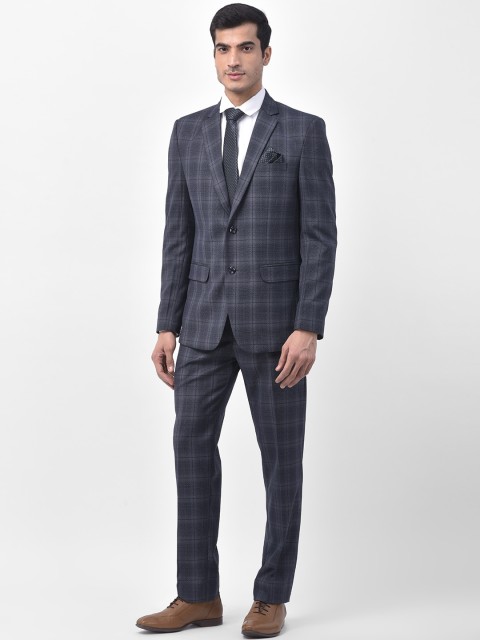 

LUXURAZI Men Blue Checked Tailored-Fit Single-Breasted Formal Suit