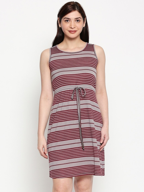 

inocenCia Women Maroon & Grey Striped A-Line Dress