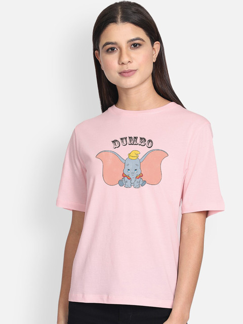 

Free Authority Women Pink Dumbo Printed Round Neck Pure Cotton T-shirt