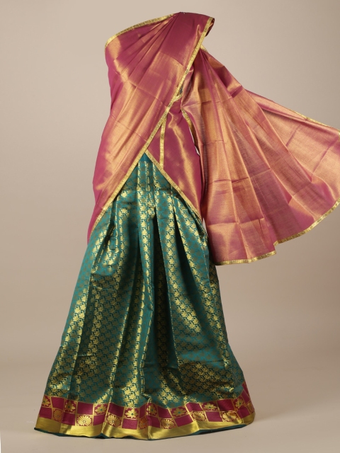 

Pothys Pink & Green Tissue Woven Design Lehenga Saree