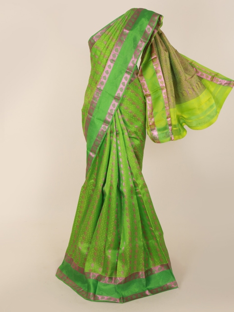 

Pothys Green & Gold-Coloured Pure Silk Woven Design Kanjeevaram Saree