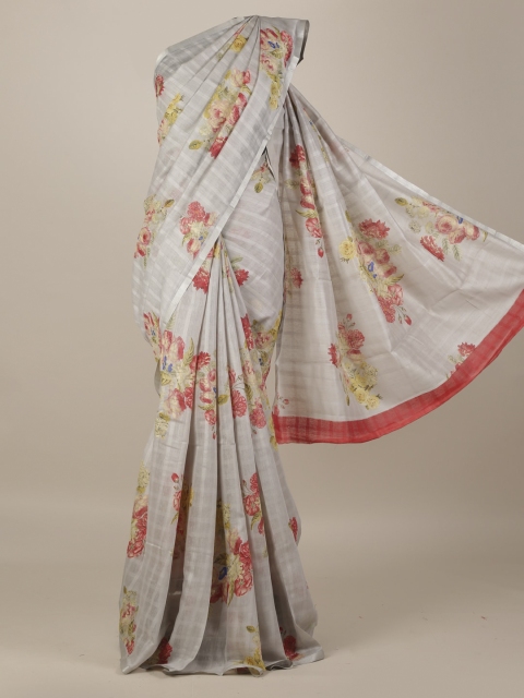 

Pothys Grey & Orange Jute Silk Printed Saree