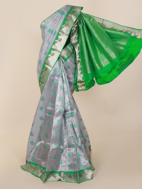 

Pothys Grey & Green Pure Silk Woven Design Kanjeevaram Saree
